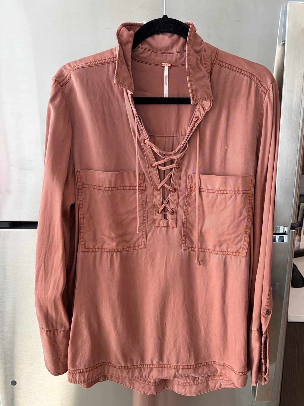 Free People Lace-Up Pullover Tunic in Dusty Rose